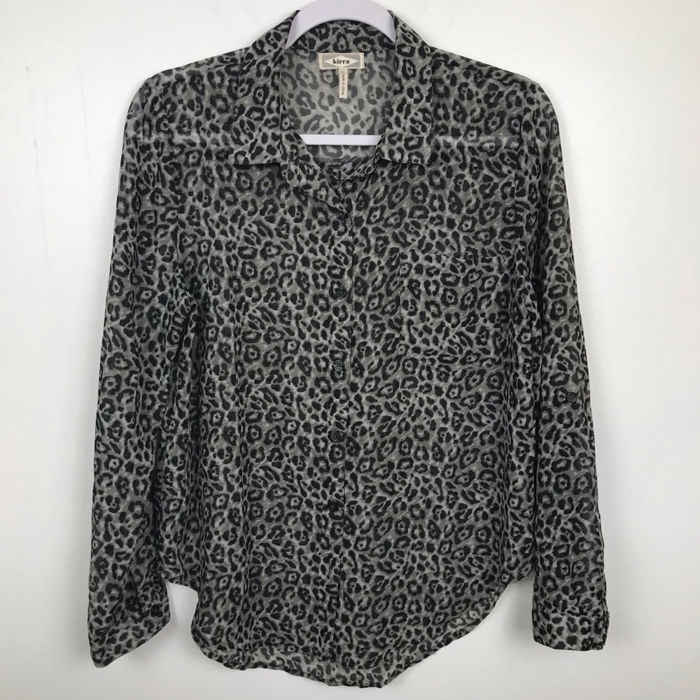 Kirra Blouse Leopard Animal Print Sheer Women Size Medium Button Front